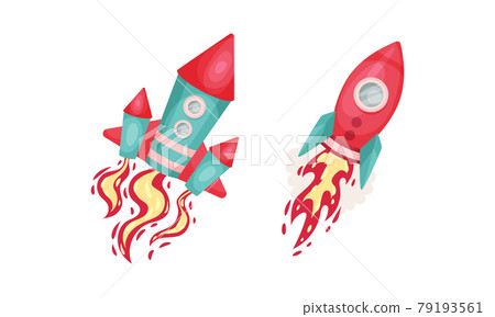 Bright Space Rocket with Reactive Booster Vector Set Bright Space Rocket with Reactive Booster Vector Set 79193561