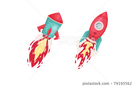 Bright Space Rocket with Reactive Booster Vector Set Bright Space Rocket with Reactive Booster Vector Set 79193562