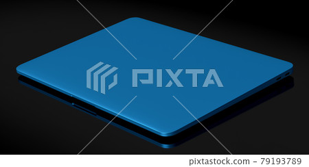 Realistic aluminum laptop with empty white screen isolated on black background. 79193789