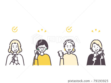 Icon illustration of a senior woman using a smartphone 79193925