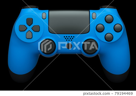 Realistic blue joystick for video game controller on black background 79194469