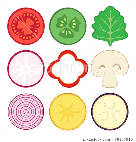 set with round half vegetables isolated on white 79195010