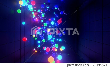 3d render. 3D abstract creative background with neon glow multi-colored spheres inside camera, reflecting walls. Luminous balls fly inside dark chamber. Creative simple geometric bg with neon glow 3d render. 3D abstract creative background with neon glow multi-colored spheres inside camera, reflecting walls. Luminous balls fly inside dark chamber. Creative simple geometric bg with neon glow 79195871