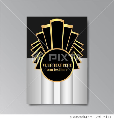 Art Deco template golden black, A4 page, menu, card, modern invitation, Moon stars and city lights in a Art Deco Art Deco template golden black, A4 page, menu, card, modern invitation, Moon stars and city lights in a Art Deco 79196174