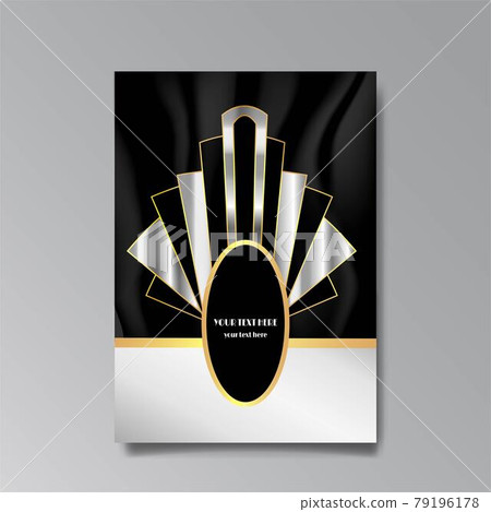 Art Deco template golden black, A4 page, menu, card, modern invitation, Moon stars and city lights in a Art Deco Art Deco template golden black, A4 page, menu, card, modern invitation, Moon stars and city lights in a Art Deco 79196178