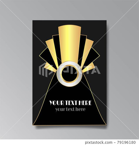 Art Deco template golden black, A4 page, menu, card, modern invitation, Moon stars and city lights in a Art Deco Art Deco template golden black, A4 page, menu, card, modern invitation, Moon stars and city lights in a Art Deco 79196180
