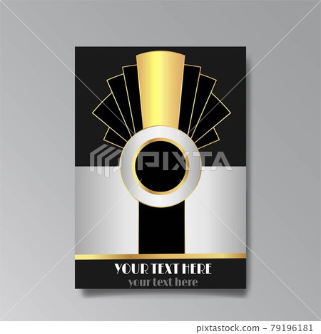 Art Deco template golden black, A4 page, menu, card, modern invitation, Moon stars and city lights in a Art Deco Art Deco template golden black, A4 page, menu, card, modern invitation, Moon stars and city lights in a Art Deco 79196181
