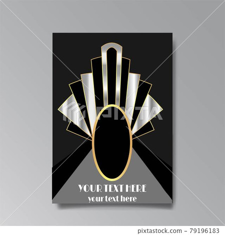 Art Deco template golden black, A4 page, menu, card, modern invitation, Moon stars and city lights in a Art Deco 79196183