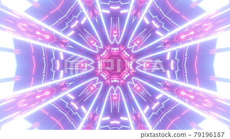 3d render. Sci-fi tunnel with neon lights. Abstract high-tech tunnel as background in the style of cyberpunk or high-tech future. Symmetrical purple light streaks. Round structure with rays 3d render. Sci-fi tunnel with neon lights. Abstract high-tech tunnel as background in the style of cyberpunk or high-tech future. Symmetrical purple light streaks. Round structure with rays 79196187