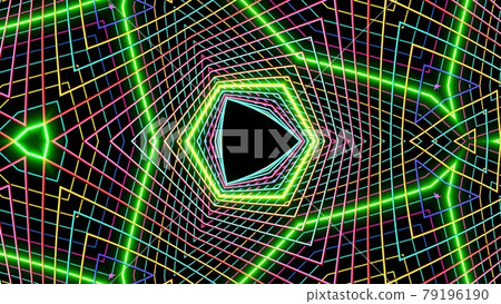 3d render. Abstract symmetrical background, 3d elements light up like bulbs with multicolor neon light. Bg for show or events, exhibitions, festivals 79196190