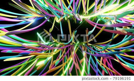 3d abstract background with neon light, multicolored flashes of light bulbs of unusual shapes. Curved lines flash bright. Motion design bg. 3d render 3d abstract background with neon light, multicolored flashes of light bulbs of unusual shapes. Curved lines flash bright. Motion design bg. 3d render 79196191