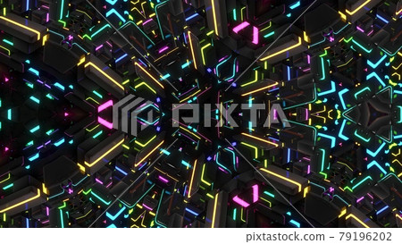 3d render. Dark neon kaleidoscope. Dark... - Stock Illustration ...