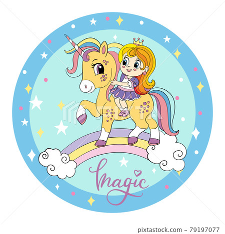 Cute girl ride on the back of a unicorn vector Cute girl ride on the back of a unicorn vector 79197077