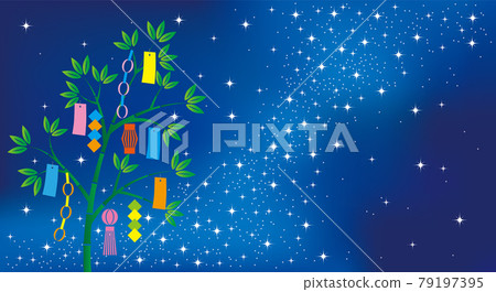 夜空中銀河和七夕裝飾的背景圖解 79197395