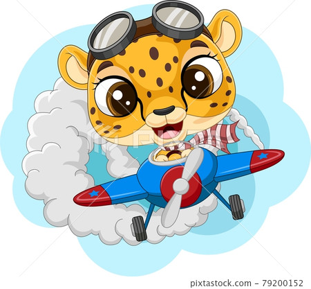 Cartoon baby leopard operating a plane Cartoon baby leopard operating a plane 79200152