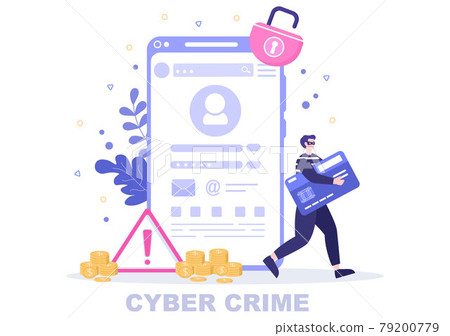 Cyber Crime Illustration Phishing Stealing Digital Data, Device System, Password, and Bank Document From the Computer 79200779