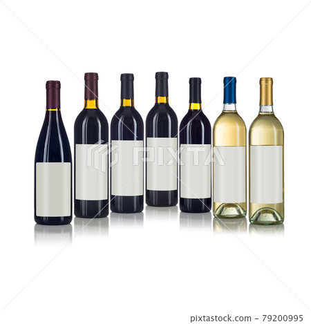 Various Wine Bottles with Blank Labels Ready for You Own Design and Text Against a White Background.. 79200995