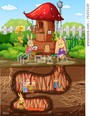 Underground rabbit hole with ground surface of the garden scene Underground rabbit hole with ground surface of the garden scene 79203189