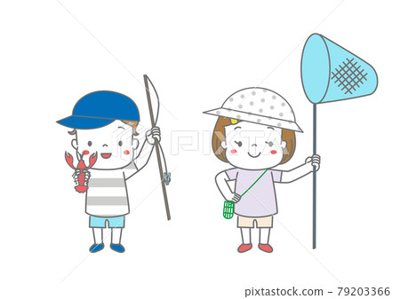 孩子們釣魚小龍蝦和捕捉昆蟲 孩子們釣魚小龍蝦和捕捉昆蟲 79203366