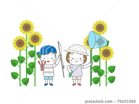 Crayfish fishing, insect catching children and sunflower flowers Crayfish fishing, insect catching children and sunflower flowers 79203368