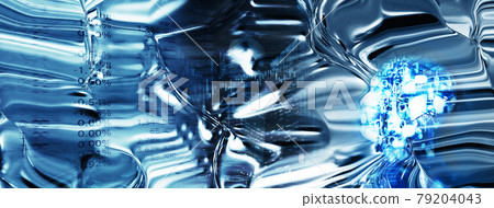 human head for AI technology symbol with silver glowing metal steel alloy business technology banner background 79204043
