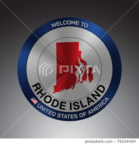 The Sign Shield style United states of America with message, Rhode Island and Red map on Grey Background vector art image illustration. 79204484