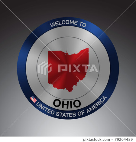 The Sign Shield style United states of America with message, Ohio and Red map on Grey Background vector art image illustration. 79204489