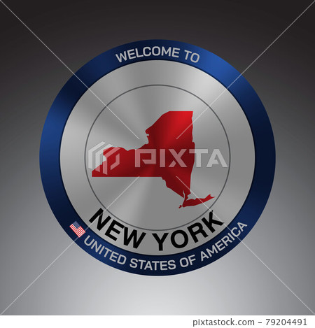The Sign Shield style United states of America with message, New York and Red map on Grey Background vector art image illustration. 79204491
