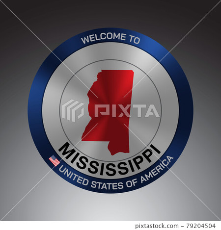 The Sign Shield style United states of America with message, Mississippi and Red map on Grey Background vector art image illustration. 79204504