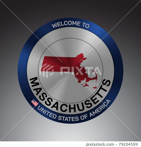 The Sign Shield style United states of America with message, Massachusetts and Red map on Grey Background vector art image illustration. 79204509