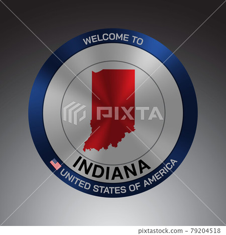 The Sign Shield style United states of America with message, Indiana and Red map on Grey Background vector art image illustration. 79204518
