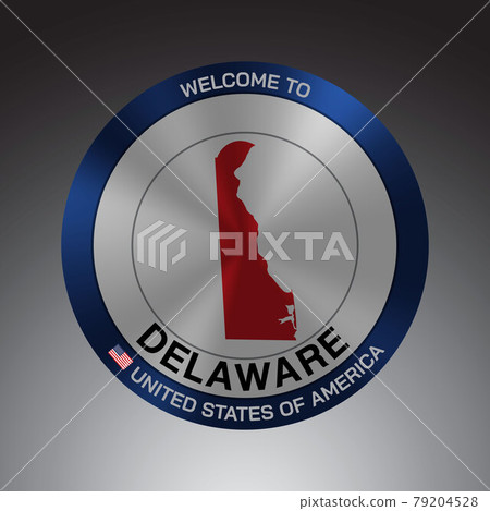 The Sign Shield style United states of America with message, Delaware and Red map on Grey Background vector art image illustration. 79204528