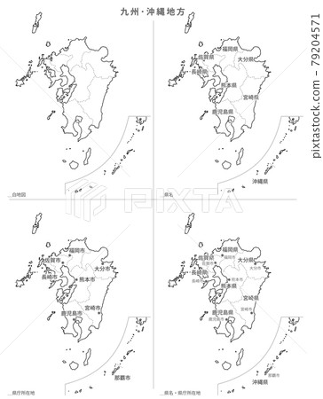 Blank map-Japan-Kyushu / Okinawa region set - Stock Illustration ...