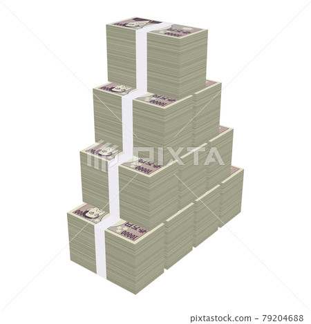 經濟插畫素材：一捆山形堆積的鈔票，卡通風格的萬日元鈔票，一億日元（1_2） 79204688