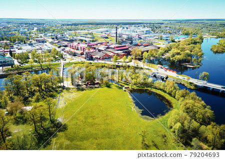 Aerial view of modern paper factory in the city Aerial view of modern paper factory in the city 79204693