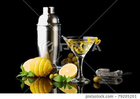 Martini vermouth drink isolated on black background Martini vermouth drink isolated on black background 79205201