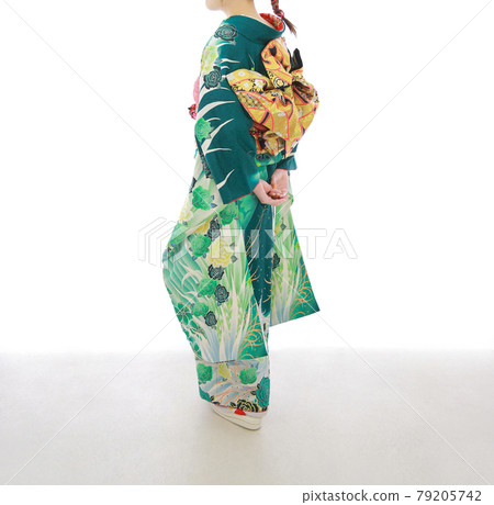 Rear view of a woman in a green kimono Rear view of a woman in a green kimono 79205742