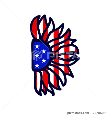 Half of patriotic Sunflower color of american flag. Vector illustration. 4th of july Half of patriotic Sunflower color of american flag. Vector illustration. 4th of july 79206068