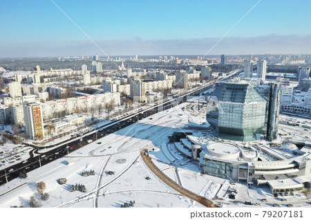 Top view of the National Library in Minsk in winter. Belarus, public building Top view of the National Library in Minsk in winter. Belarus, public building 79207181