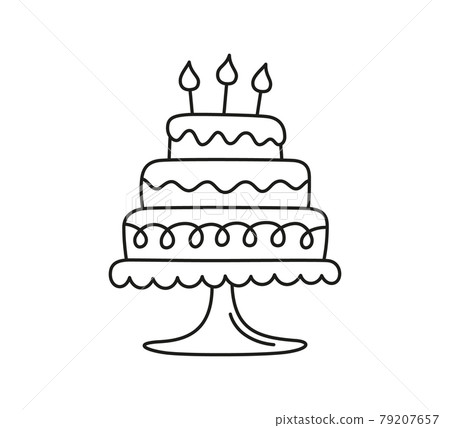 Hand drawn birthday cake with a candles. Children doodle drawing. Isolated vector illustration on white background 79207657