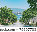 Hakodate City and Port overlooking from Motomachi Hachimanzaka in summer 79207733
