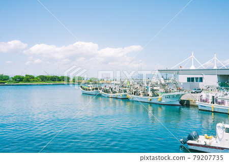 Hakodate Bay area and fishing boat in early summer on a sunny day Hakodate Bay area and fishing boat in early summer on a sunny day 79207735