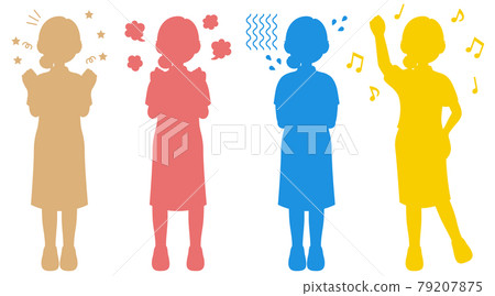 一個女人用她的全身來表達情感的剪影插圖 79207875