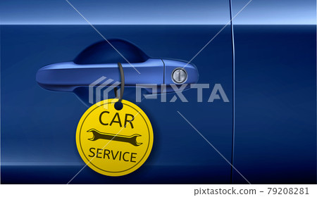 Car service ad banner, door handle with yellow tag Car service ad banner, door handle with yellow tag 79208281