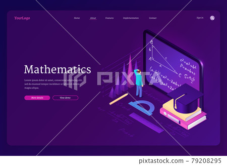 Mathematics isometric landing page. Math science 79208295