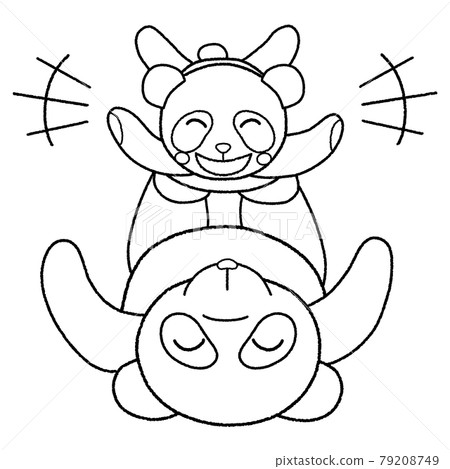 熊貓父母和孩子與父母和孩子玩耍的線描插圖 79208749