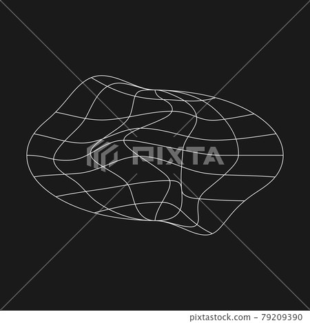 Retrofuturistic ellipse planet icon with liquid glitch effect. Cyberpunk geometry. Digital retro ellipse shape. Design element for poster, cover, merch in retrowave style. Vector 79209390