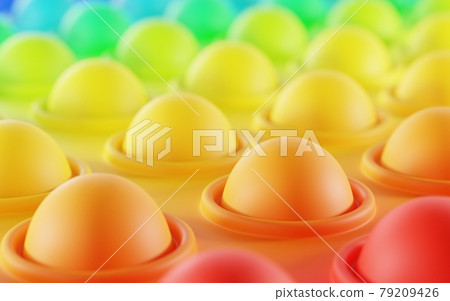 Abstract geometric colorful background. Anti-stress toy pop it. Simple dimple push sensory fidget, point fingers in bubble round for fine motor skills of children, stress relief balls, 3d illustration 79209426