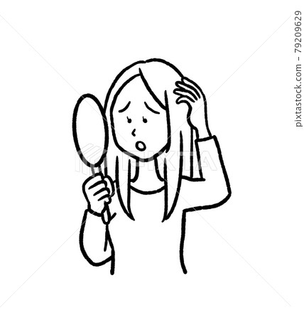 Pechanko 頭髮 頭髮少的女人的插圖 線描 Pechanko 頭髮 頭髮少的女人的插圖 線描 79209629