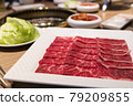 Raw beef in Japanese restaurant. This restaurant specializes in grilled meat. 79209855